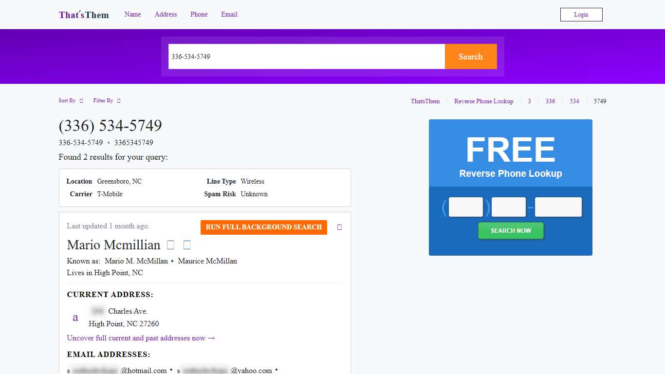 336-534-5749 336-534-5749 is a Landline ThatsThem